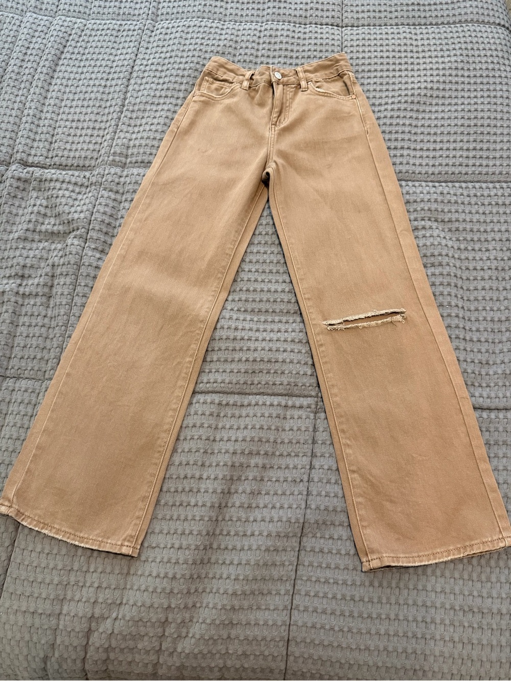 Girls' RSQ Ripped Jeans Wide Leg Brown Size 10